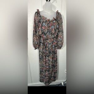 Black Floral Off the Shoulder  Dress Size 8 EUC